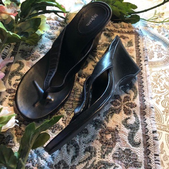 Style & Co. Shoes - Black Wedge Thong Sandals